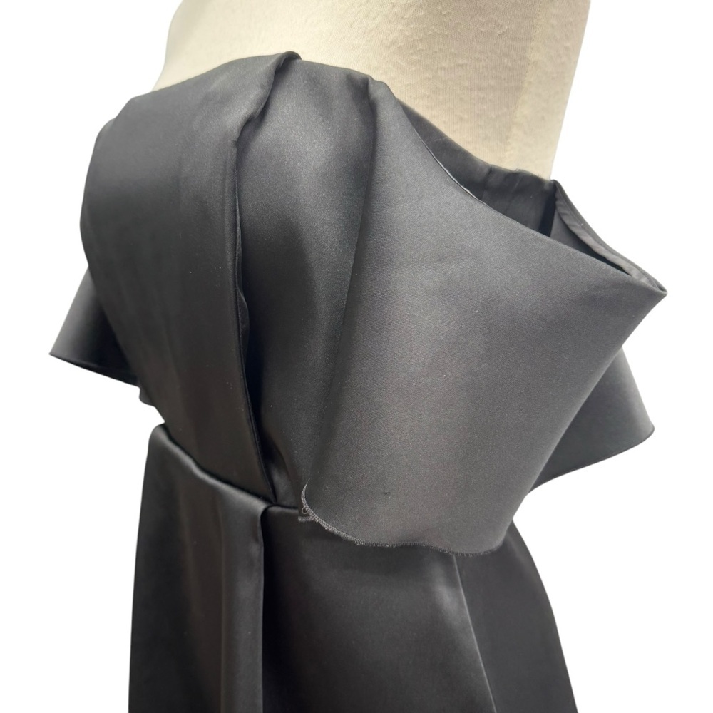 Sandro Black A-Line Cocktail Dress with Flutter Sleeves Mini Size 3 Black Satin - Picture 5 of 15